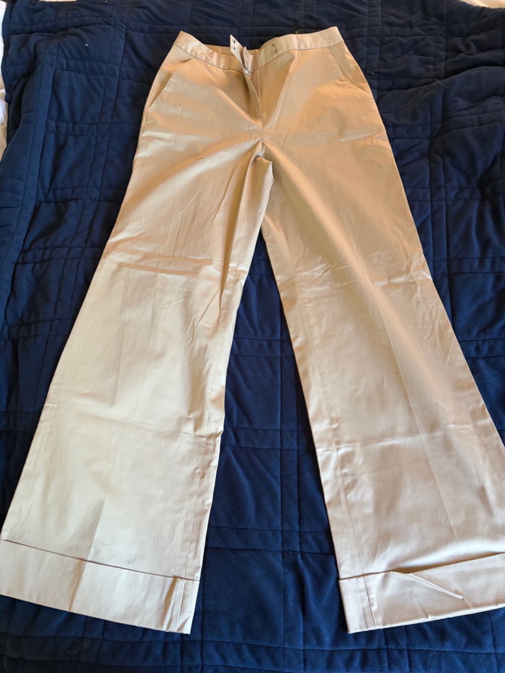 Massimo Dutti Khaki Wide Leg Pants with Cuff Tall